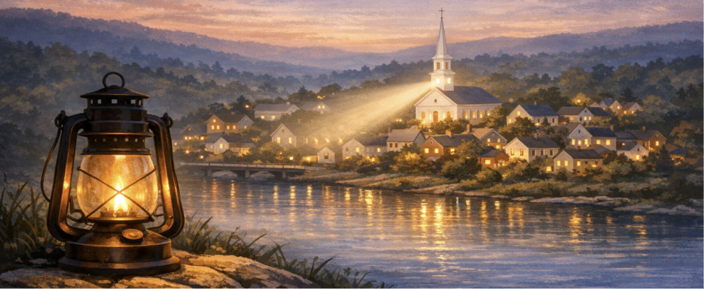 Light shining from a church steeple